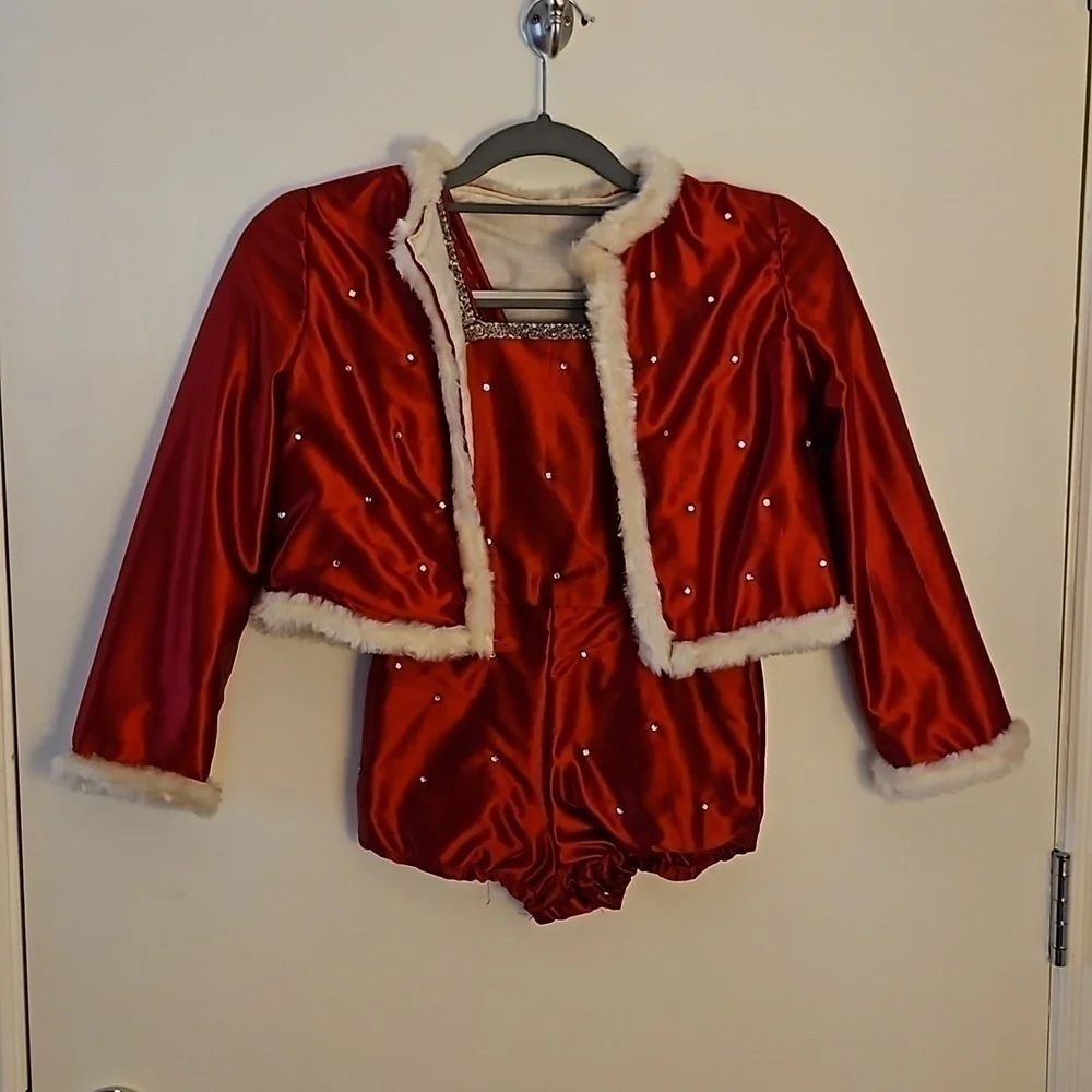 VTG 1960s HANDMADE Red Satin Rhinestone Faux Fur Christmas Portrait Outfit